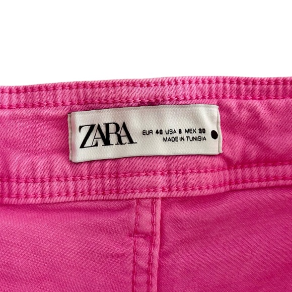 Zara ZW The Marine Straight Jeans Sz 8 Pink High Waist Cutoff Denim Pants - Picture 7 of 8